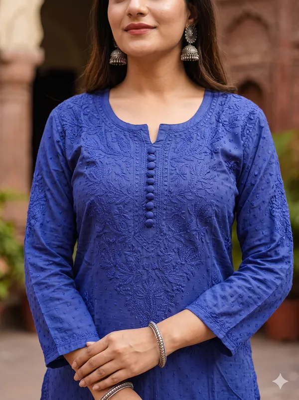 Dobby_Chikan_Kurti_Royal_Blue