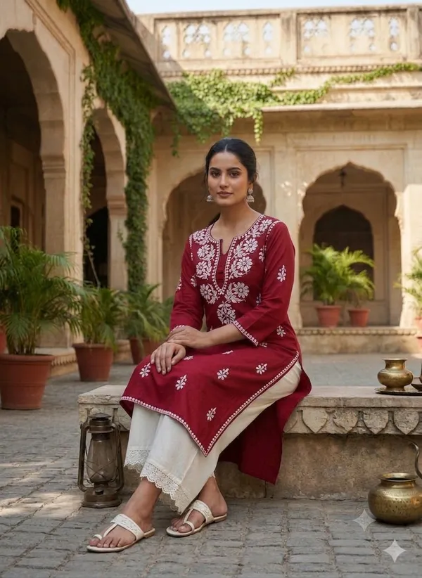 Marron_Chikan_Kurti_cotton