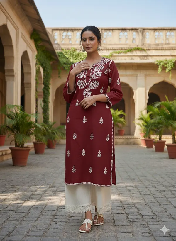 Marron_Chikan_Kurti_cotton