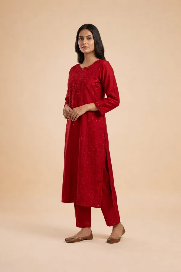 Red_Chikankari_Mukaish_Palazzo_Set_For_Women