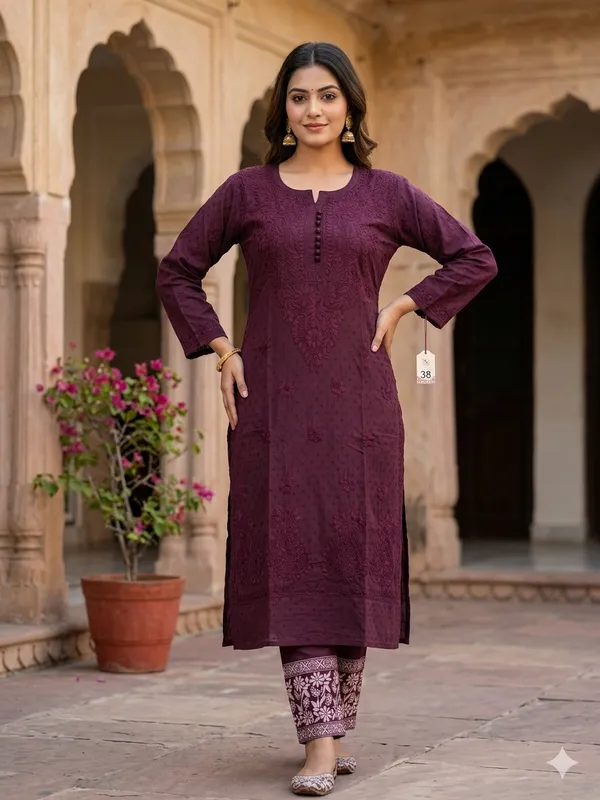Cotton_Chikan_Kari_Wine_Dobby_Pant_Set_For_Women