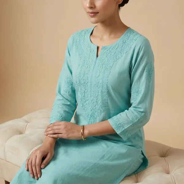 Green_Lucknowi_Chikankari_Chanderi_Pant_Set_For_Women