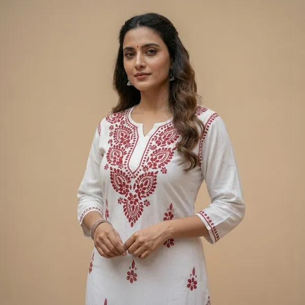 Red_Cotton_Red_Work_Chikankari_Kurti_For_Women