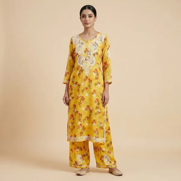 Yellow_Mulmul_Chikankari_Palazzo_Set_For_Women