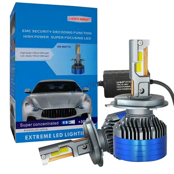 Hjg_300w_H4_Led_Vehicle_Headlight_Bulb_2_150_Watts_2_Pc_Led_Headlight_Bulb_H4_150w_For_All_Cars_Low_And_High_Beam_Bulbs_White_Ac_Dc_300watt_Type_H4