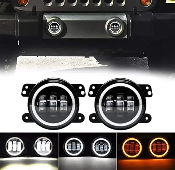 4_Inch_White_Amber_Ring_Drl_Fog_Light_Round_Led_White_Light_Fog_Lamp_Assembly_Dual_Color_White_Amber_Ring_Universal_Fit_For_All_Cars