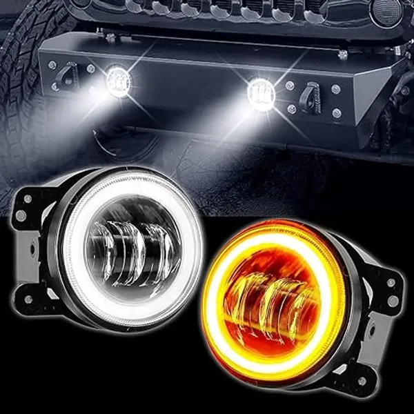 4_Inch_White_Amber_Ring_Drl_Fog_Light_Round_Led_White_Light_Fog_Lamp_Assembly_Dual_Color_White_Amber_Ring_Universal_Fit_For_All_Cars