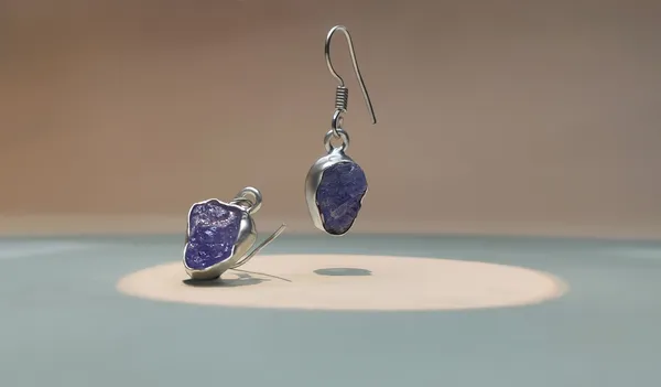 Uncut_Natural_Tanzanite_Rhodium_Plated_Earring