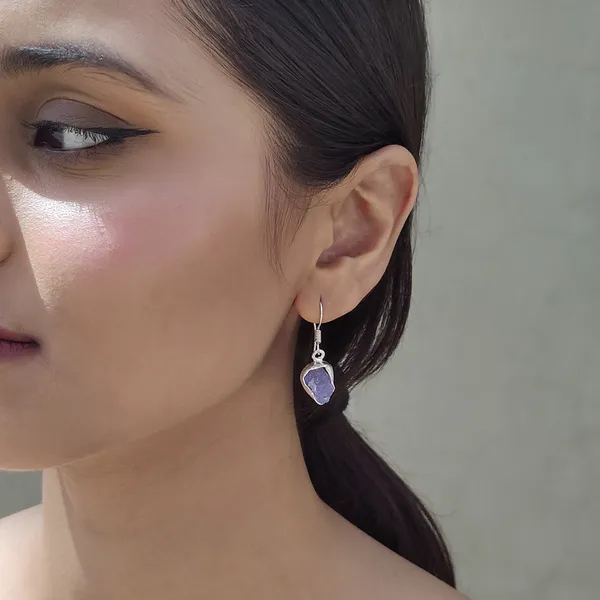 Uncut_Natural_Tanzanite_Rhodium_Plated_Earring