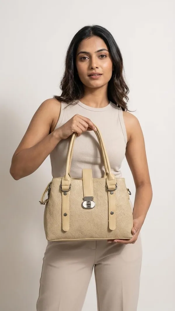 Cream_Stylish_Pu_Leather_Handbag_For_Women_And_Girls