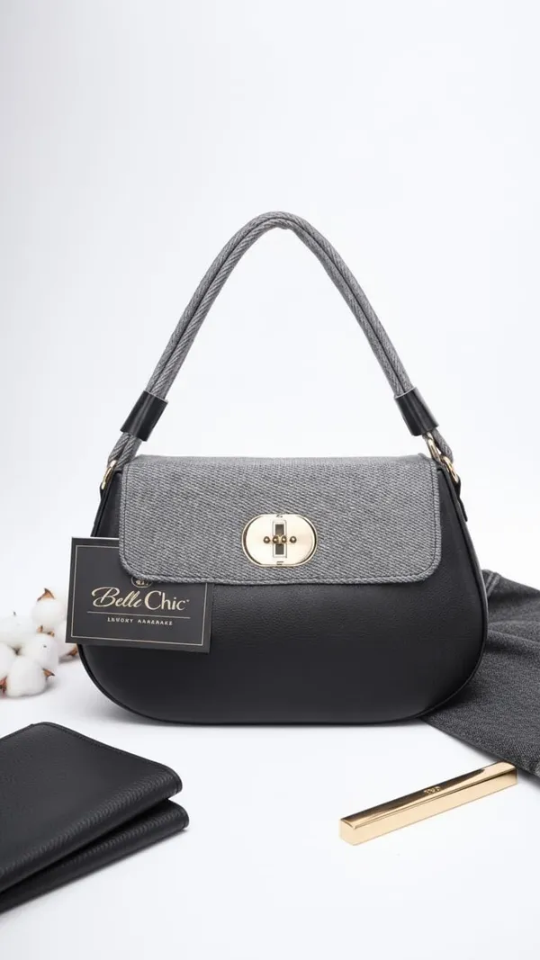 Grey_And_Black_Stylish_Pu_Leather_Handbag_For_Women_And_Girls