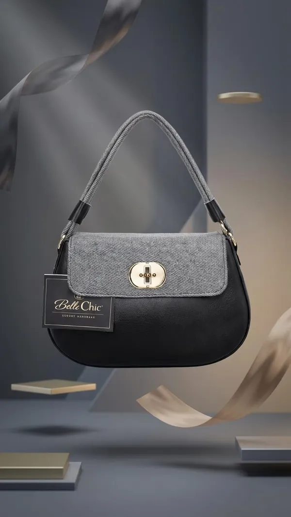 Grey_And_Black_Stylish_Pu_Leather_Handbag_For_Women_And_Girls