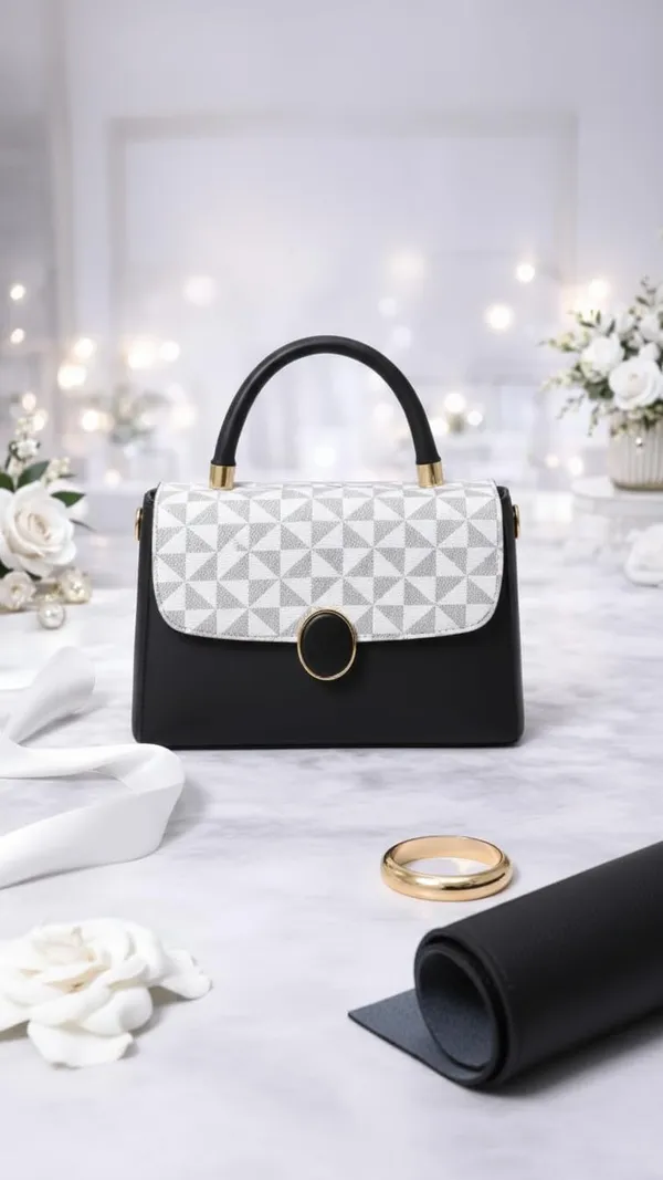 White_And_Black_Stylish_Pu_Leather_Handbag_For_Women_And_Girls