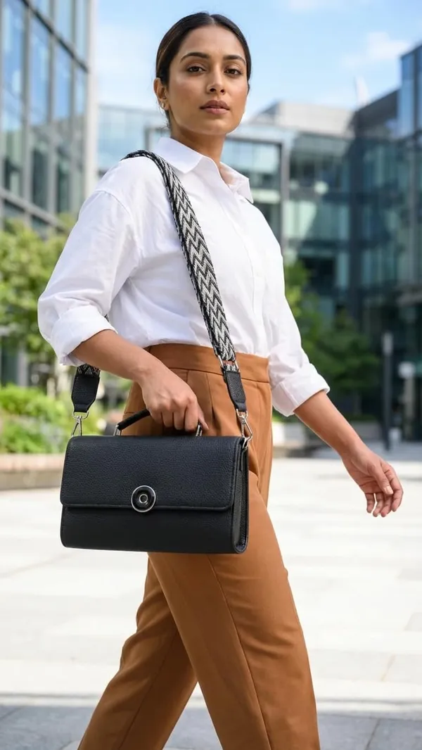 Black_Pu_Leather_Sling_Handbag_With_Flap_Closure_With_Adjustable_Strap_For_Women_And_Girls