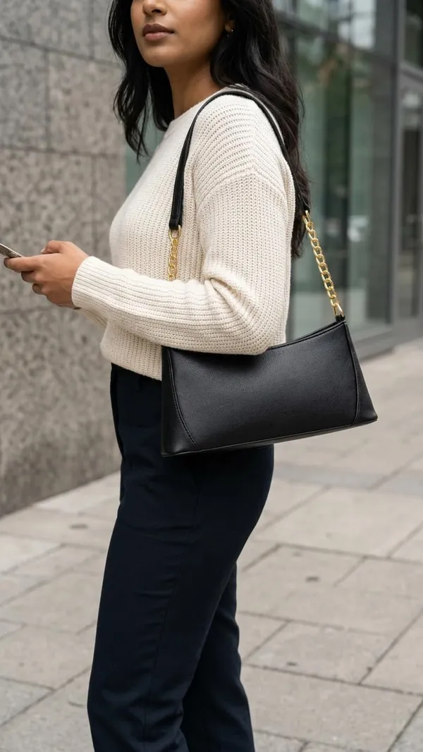 Black_Baguette_Style_Pu_Leather_Shoulder_Handbag_For_Women_And_Girls