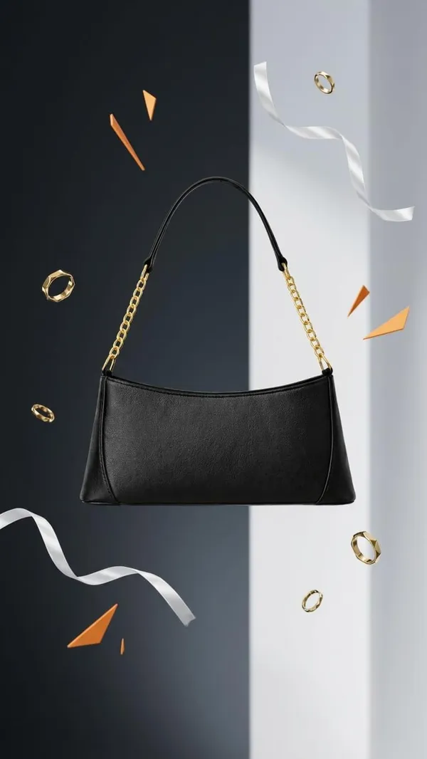Black_Baguette_Style_Pu_Leather_Shoulder_Handbag_For_Women_And_Girls