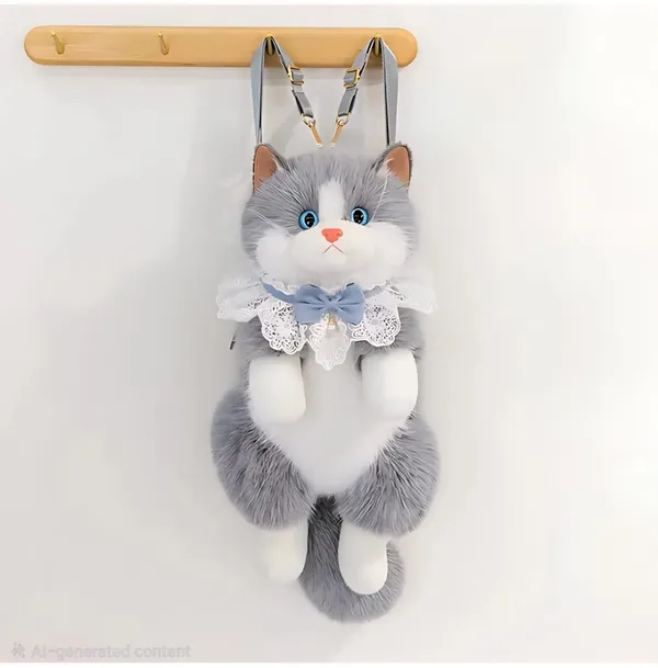 Bellechic™_Premium_Grey_Plush_Cat_Backpack_for_Women_&_Girls_|_Cute_Kawaii_Stuffed_Animal_Backpack_|_Soft_Plush_School_&_Travel_Bag