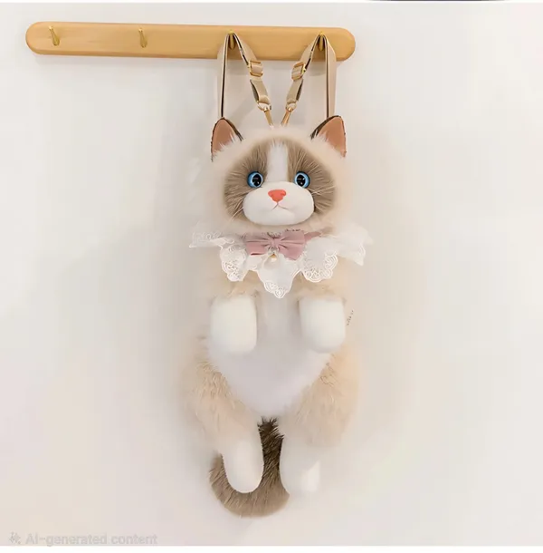 Bellechic™_Premium_Plush_Cat_Backpack_for_Women_&_Girls_|_Cute_Kawaii_Soft_Toy_Shoulder_Bag_|_Beige_Cat