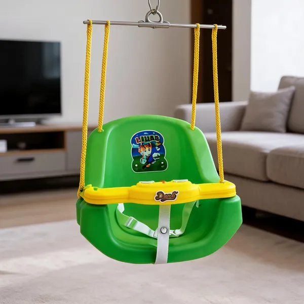 Green_Yellow_Plastic_Metal_Baby_Swing_Seat_With_Safety_Belt_For_Kids
