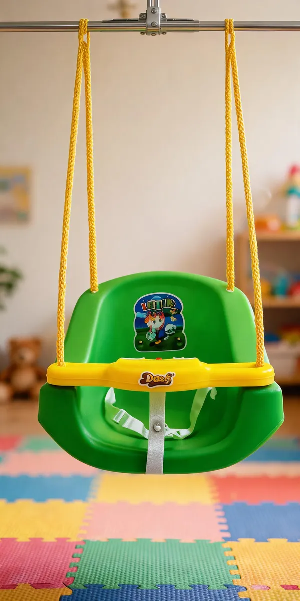 Green_Yellow_Plastic_Metal_Baby_Swing_Seat_With_Safety_Belt_For_Kids