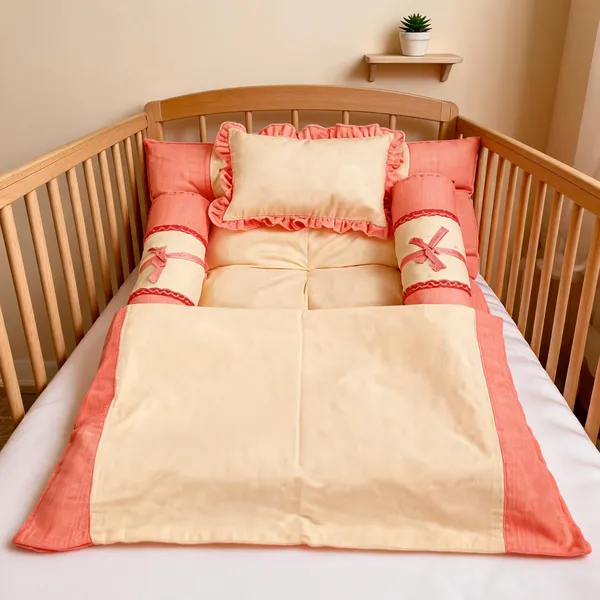Peach_Cream_Cotton_5-Piece_Baby_Bedding_Set_For_Newborn_&_Infant