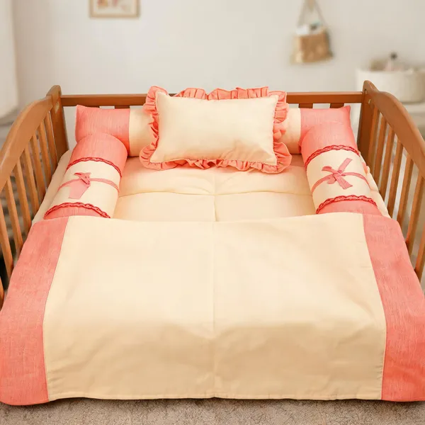 Peach_Cream_Cotton_5-Piece_Baby_Bedding_Set_For_Newborn_&_Infant