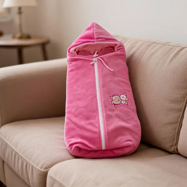 Pink_Velour_Hooded_Baby_Carrier_Bed_For_Newborn_&_Infant