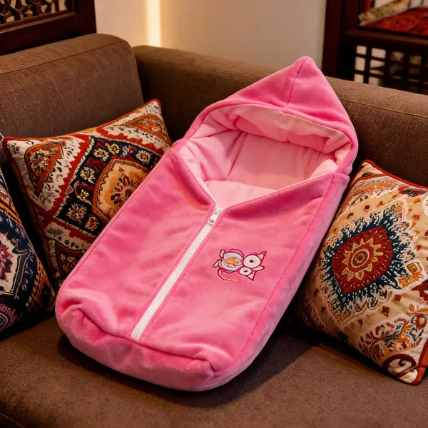Pink_Velour_Hooded_Baby_Carrier_Bed_For_Newborn_&_Infant