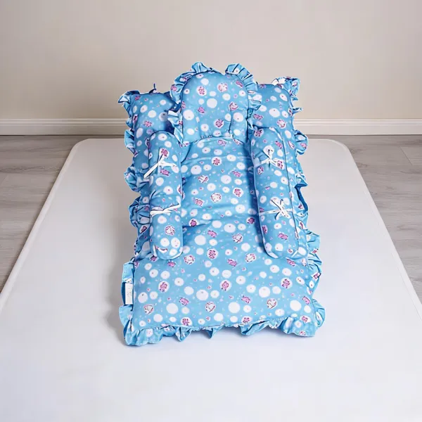 Blue_Cotton_Floral_Print_Frill_Baby_Bed_Set_For_Newborn_&_Infant