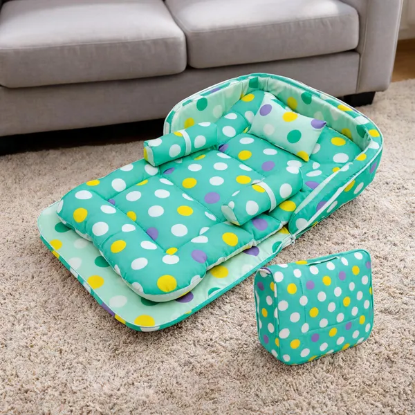Green_Cotton_Polka_Dot_Foldable_Baby_Bed_Set_For_Newborn_&_Infant