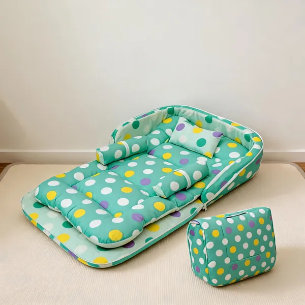 Green_Cotton_Polka_Dot_Foldable_Baby_Bed_Set_For_Newborn_&_Infant