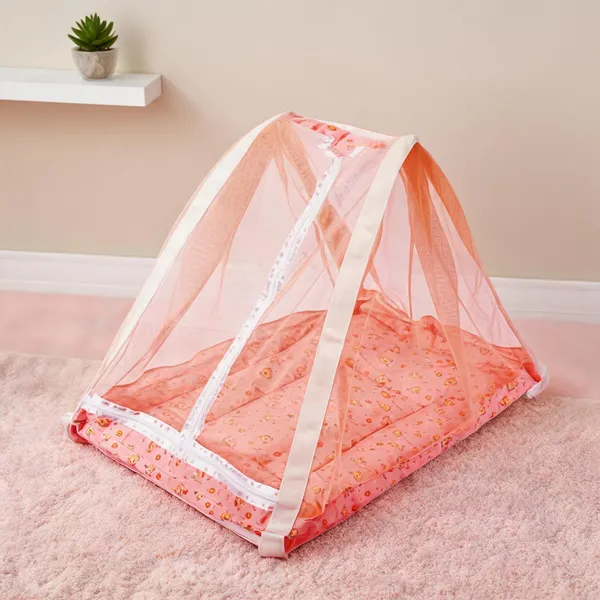 Peach_White_Cotton_Polyester_Mesh_Baby_Cradle_With_Mosquito_Net_For_Newborn_&_Infant