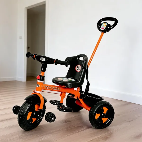 Orange_Black_Plastic_Metal_Tricycle_With_Parent_Handle_Storage_Basket_For_Kids