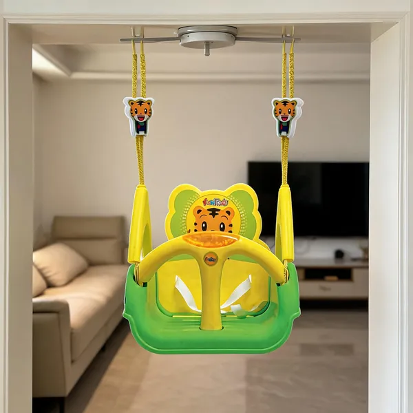 Yellow_Plastic_Metal_Tiger_Theme_Adjustable_Baby_Swing_For_Kids