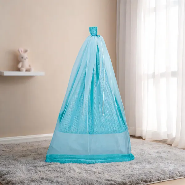 Turquoise_Blue_Cotton_Polyester_Mesh_Baby_Cradle_With_Mosquito_Net_For_Newborn_&_Infant