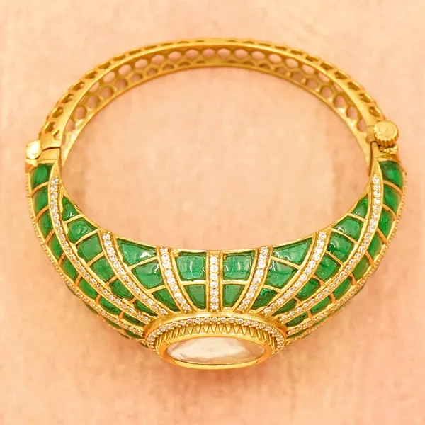 Green_And_Golden_Brass_Premium_And_Elegant_Bangle_For_Women