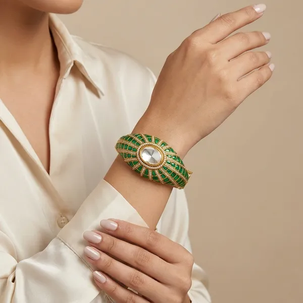 Green_And_Golden_Brass_Premium_And_Elegant_Bangle_For_Women