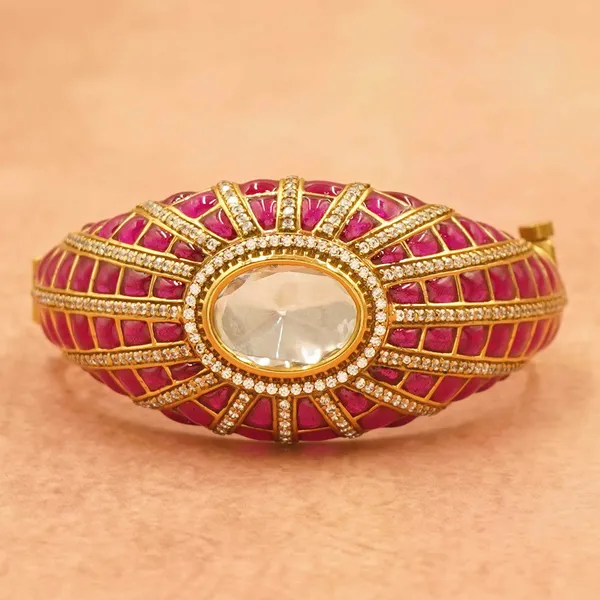 Dark_Pink_And_Golden_Brass_Premium_And_Elegant_Bangle_For_Women