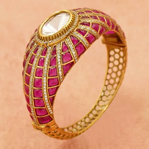Dark_Pink_And_Golden_Brass_Premium_And_Elegant_Bangle_For_Women