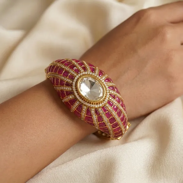 Dark_Pink_And_Golden_Brass_Premium_And_Elegant_Bangle_For_Women