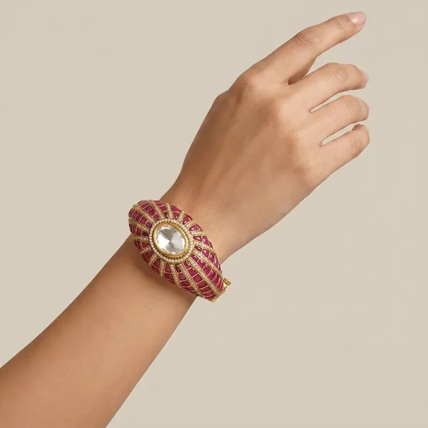 Dark_Pink_And_Golden_Brass_Premium_And_Elegant_Bangle_For_Women