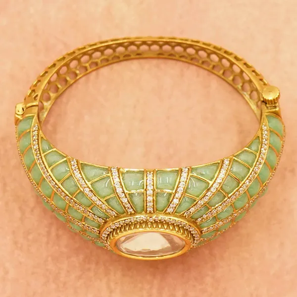 Mint_Green_And_Golden_Brass_Premium_And_Elegant_Bangle_For_Women