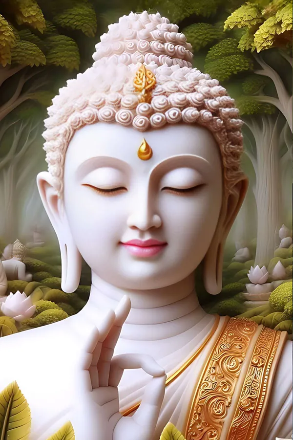 Spiritual_Home_Decor_poster_of_White_Buddha_Statue_With_Golden_Robe_And_Lotus_-_