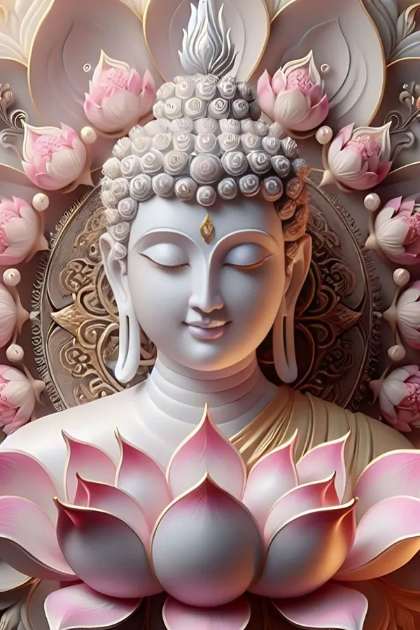 Decorative_Spiritual_poster_White_Buddha_Statue_With_Pink_Lotus_Flowers_-_