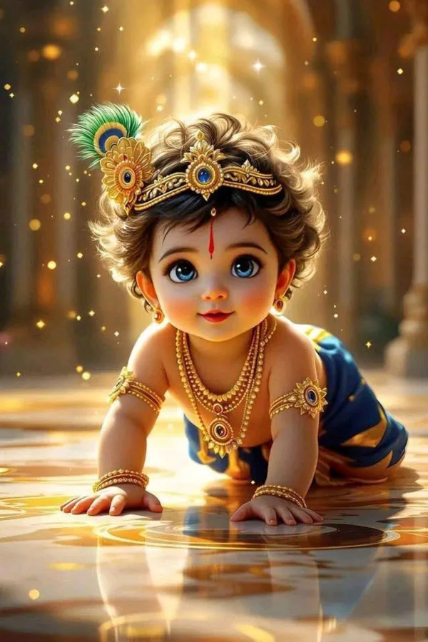 Decorative_Krishna_Idol_-_Crawling_Baby_Krishna_With_Golden_Crown_And_Peacock_Feather