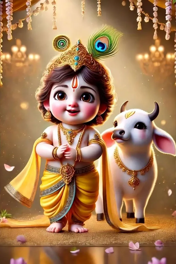Cute_Little_Krishna_With_Cow_-_Decorative_Digital_Illustration