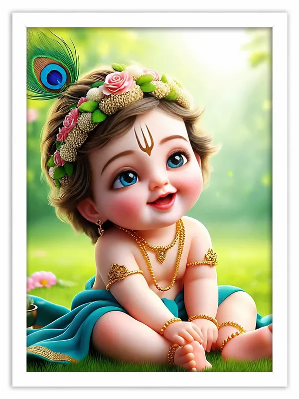 Decorative_Baby_Krishna_Idol_With_Floral_Crown_And_Peacock_Feather