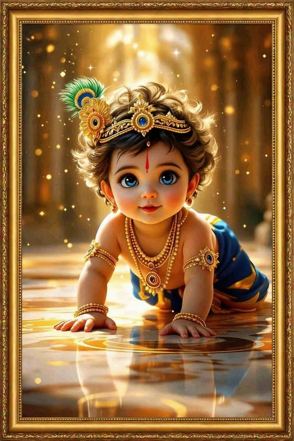 Decorative_Krishna_Idol_-_Crawling_Baby_Krishna_With_Golden_Crown_And_Peacock_Feather