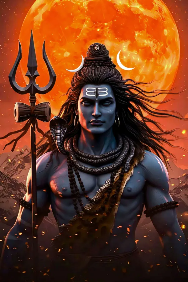Lord_Shiva__Poster_unframed_-_Trishul_And_Crescent_Moon_Design_With_Vibrant_Orange_Moon_Background