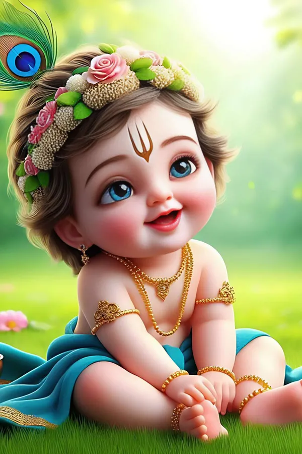 Decorative_Baby_Krishna_Idol_With_Floral_Crown_And_Peacock_Feather
